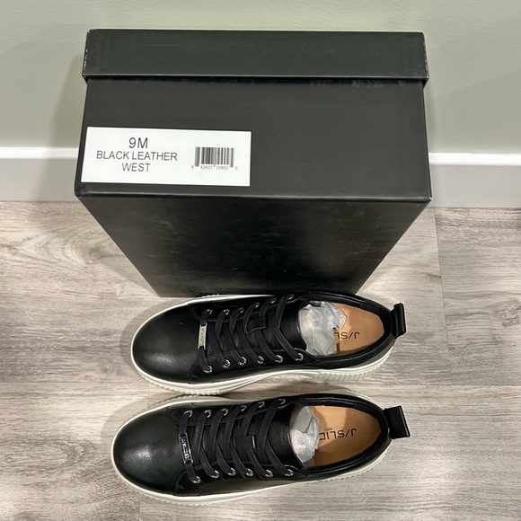 NIB J/SLIDES NYC West Black Leather Sneaker Shoes White Platform Soles Size 9M - Picture 9 of 12